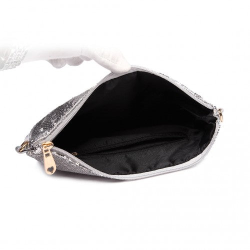 LH1765 - Miss Lulu Sequins Clutch Evening Bag - Silver