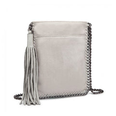 E6845 - Miss Lulu Leather Look Chain Shoulder Bag with Tassel Pendant - Grey