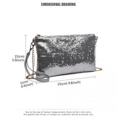 LH1765 - Miss Lulu Sequins Clutch Evening Bag - Silver