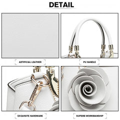 LG1847 - MISS LULU PU LEATHER ROSE HANGING ORNAMENT HANDBAG - WHITE