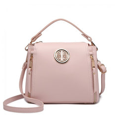 E1851 - Miss Lulu Leather Look Dual Zipped Handbag - Pink