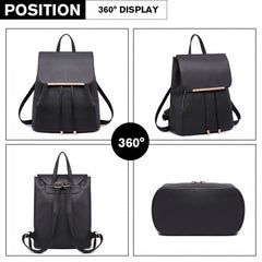 E1669 - Miss Lulu Faux Leather Stylish Fashion Backpack - Black