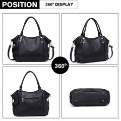 S1716 - Miss Lulu Soft Leather Elegant Simple Shoulder Bag - Black