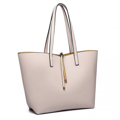 LT6628 - Miss Lulu Women Reversible Contrast Shopper Tote Bag Beige