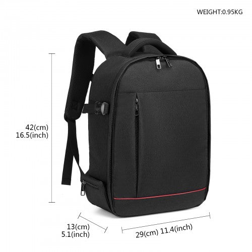 E6928 - Kono Water Resistant Shockproof DSLR Camera Backpack - Black