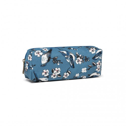 PC-16J D BE- Miss Lulu Canvas Pencil Case Birds dark blue