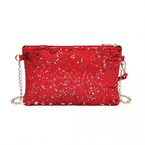 LH1765 - Miss Lulu Sequins Clutch Evening Bag - Red