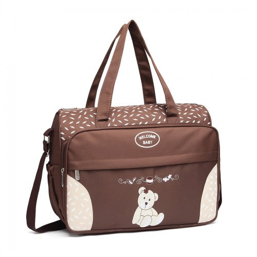 08190 - Kono Teddy Bear ‘Welcome Baby’ Changing Bag with Changing Mat - Coffee