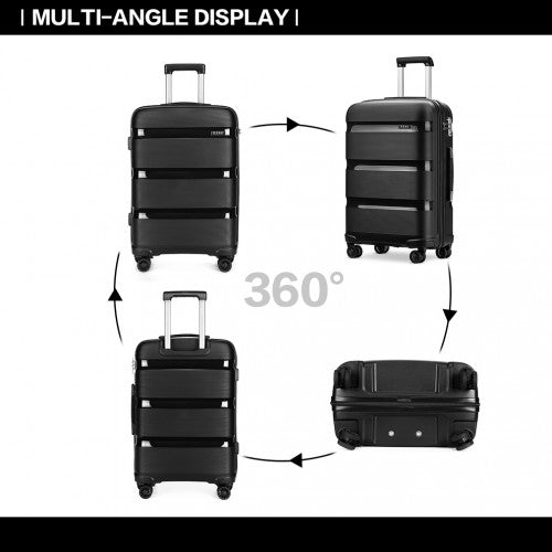 K2092L - Kono 28 Inch Bright Hard Shell PP Suitcase - Classic Collection - Black