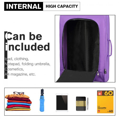 K1873-2 - Kono CABIN SIZE SOFT SHELL HAND LUGGAGE - PURPLE