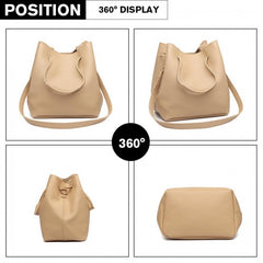 LB1937 - MISS LULU 4 PIECE SET SHOULDER TOTE HANDBAG - BEIGE