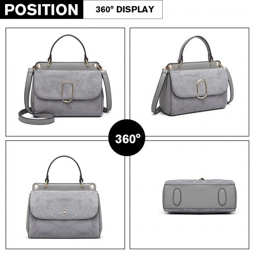 LB6871-MISS LULU STYLISH LADIES LEATHER HANDBAG SHOULDER BAG GREY