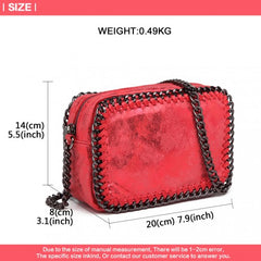 E6846 - Miss Lulu Metallic Effect Leather Look Chain Shoulder Bag - Red