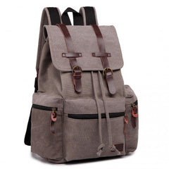 E1672 - Kono Large Multi Function Leather Details Canvas Backpack - Grey