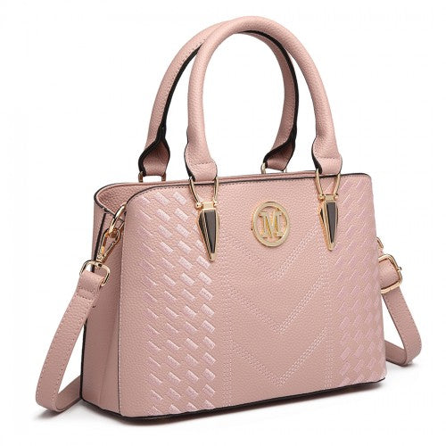 LG6865 - Miss Lulu Leather Look Weave Effect Shoulder Bag - Pink