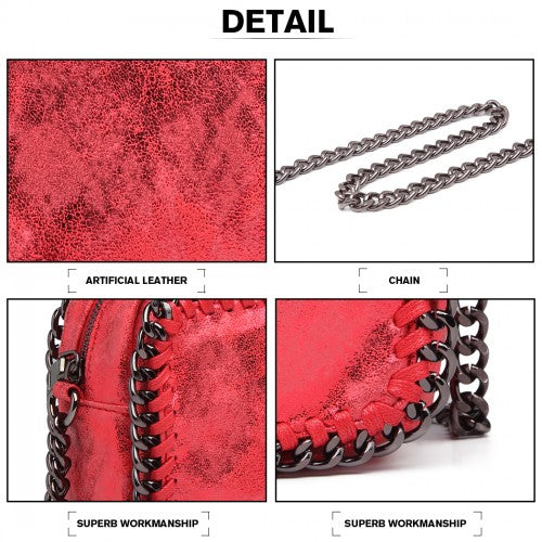 E6846 - Miss Lulu Metallic Effect Leather Look Chain Shoulder Bag - Red