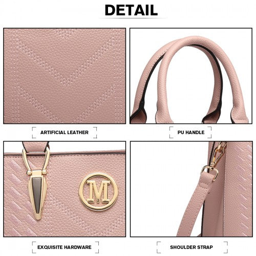 LG6865 - Miss Lulu Leather Look Weave Effect Shoulder Bag - Pink