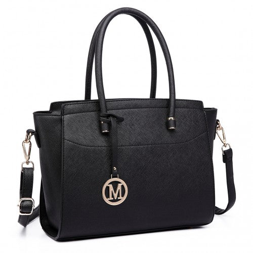 LT6627 - Miss Lulu Faux Leather Large Winged Tote Bag Handbag Black