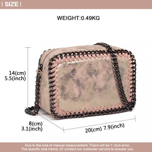 E6846 - Miss Lulu Metallic Effect Leather Look Chain Shoulder Bag - Pink