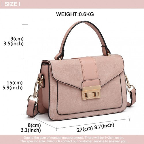 LB6872 - Miss Lulu Matte PU Leather Midi Handbag Cross Body Bag - Pink