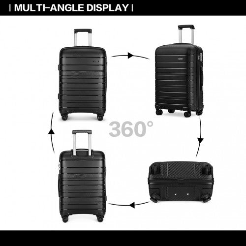 K2091L - Kono 20 Inch Multi Texture Hard Shell PP Suitcase - Classic Collection - Black