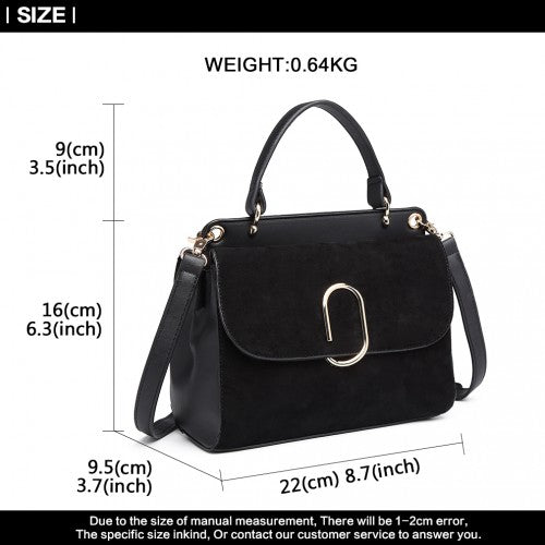 LB6871-MISS LULU STYLISH LADIES LEATHER HANDBAG SHOULDER BAG BLACK