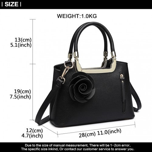 LG1847 - MISS LULU PU LEATHER ROSE HANGING ORNAMENT HANDBAG - BLACK