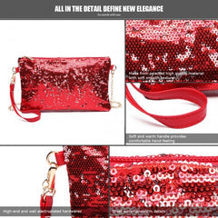 LH1765 - Miss Lulu Sequins Clutch Evening Bag - Red