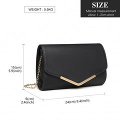 LH2064 - Miss Lulu Vegan Envelope Clutch Bag - Black