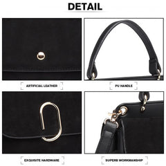 LB6871-MISS LULU STYLISH LADIES LEATHER HANDBAG SHOULDER BAG BLACK