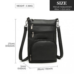 LB6927 - Miss Lulu Multi Pocket Leather Look RFID-Blocking Cross Body Bag - Black