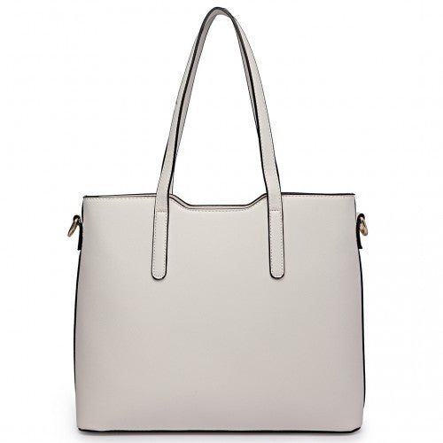 LT6648 - Miss Lulu Three Piece Tote Shoulder Bag And Clutch - White