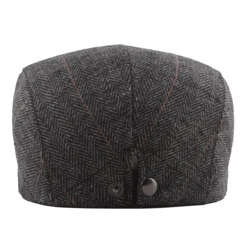 CAP-1 - Men's Newsboy Baker Boy Herringbone Flat Cap Hat - Grey