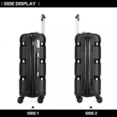 K2092L - Kono 20 Inch Bright Hard Shell PP Carry-On Suitcase In Cabin Size - Black