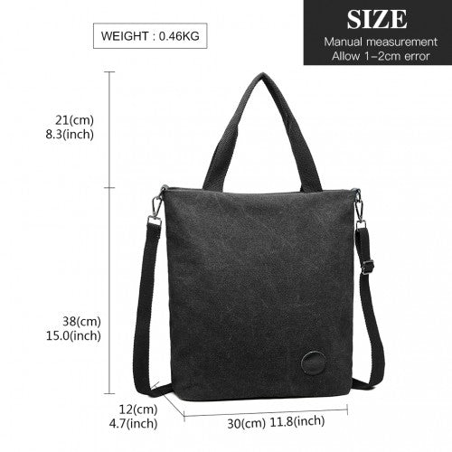 E1965 - Kono Large Canvas Unisex Messenger Bag - Black