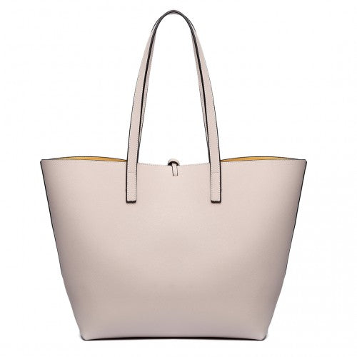 LT6628 - Miss Lulu Women Reversible Contrast Shopper Tote Bag Beige