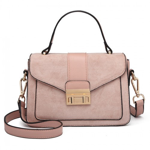 LB6872 - Miss Lulu Matte PU Leather Midi Handbag Cross Body Bag - Pink