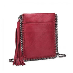 E6845 - Miss Lulu Leather Look Chain Shoulder Bag with Tassel Pendant - Burgundy