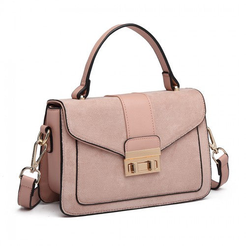 LB6872 - Miss Lulu Matte PU Leather Midi Handbag Cross Body Bag - Pink