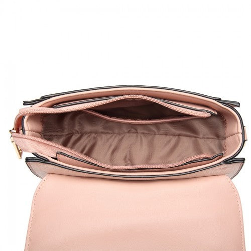 LB6872 - Miss Lulu Matte PU Leather Midi Handbag Cross Body Bag - Pink