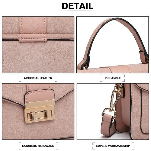 LB6872 - Miss Lulu Matte PU Leather Midi Handbag Cross Body Bag - Pink