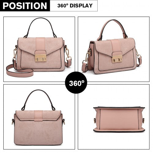 LB6872 - Miss Lulu Matte PU Leather Midi Handbag Cross Body Bag - Pink