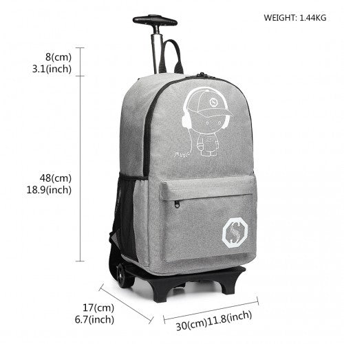 E6877 - Kono Multi-functional Glow-in-the-Dark Trolley Backpack - Grey