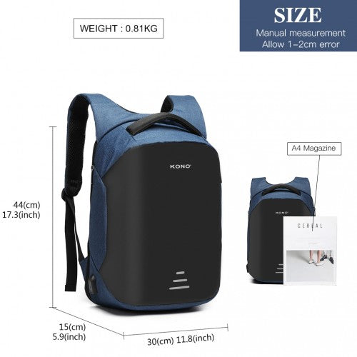 E1946 - KONO REFLECTIVE USB CHARGING INTERFACE BACKPACK - NAVY