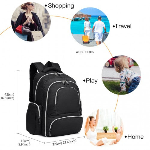 E6706 - Kono Large Capacity Multi Function Baby Diaper Backpack - Black