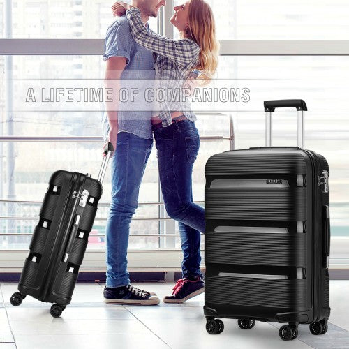 K2092L - Kono 24 Inch Bright Hard Shell PP Suitcase - Classic Collection - Black