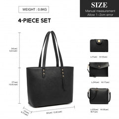 LG6931 - Miss Lulu 4 Piece Handbag Set - Black