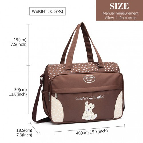 08190 - Kono Teddy Bear ‘Welcome Baby’ Changing Bag with Changing Mat - Coffee