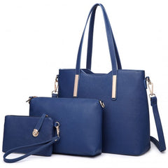 LT6648 - Miss Lulu Three Piece Tote Shoulder Bag And Clutch - Navy