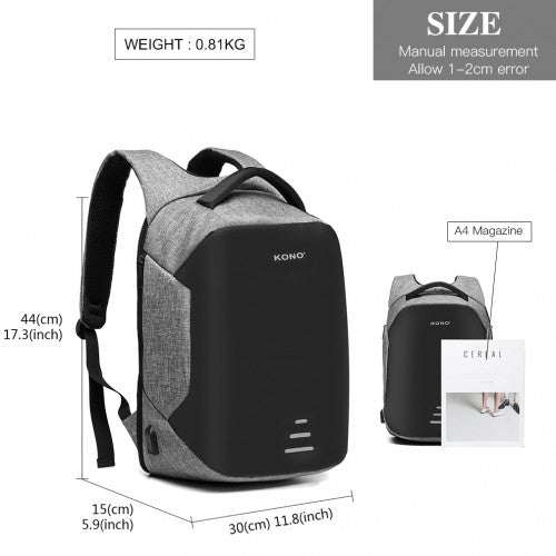 E1946 - KONO REFLECTIVE USB CHARGING INTERFACE BACKPACK - GREY